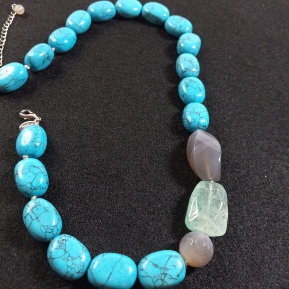 Vintage Lia Sophia Blue Grotto Necklace Dye Howlite Offset Necklace Cottagecore - Picture 8 of 8